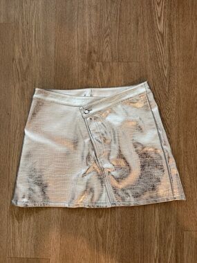 Torn by Ronny Kobo Silver Faux-Croc Wrap Mini Skirt